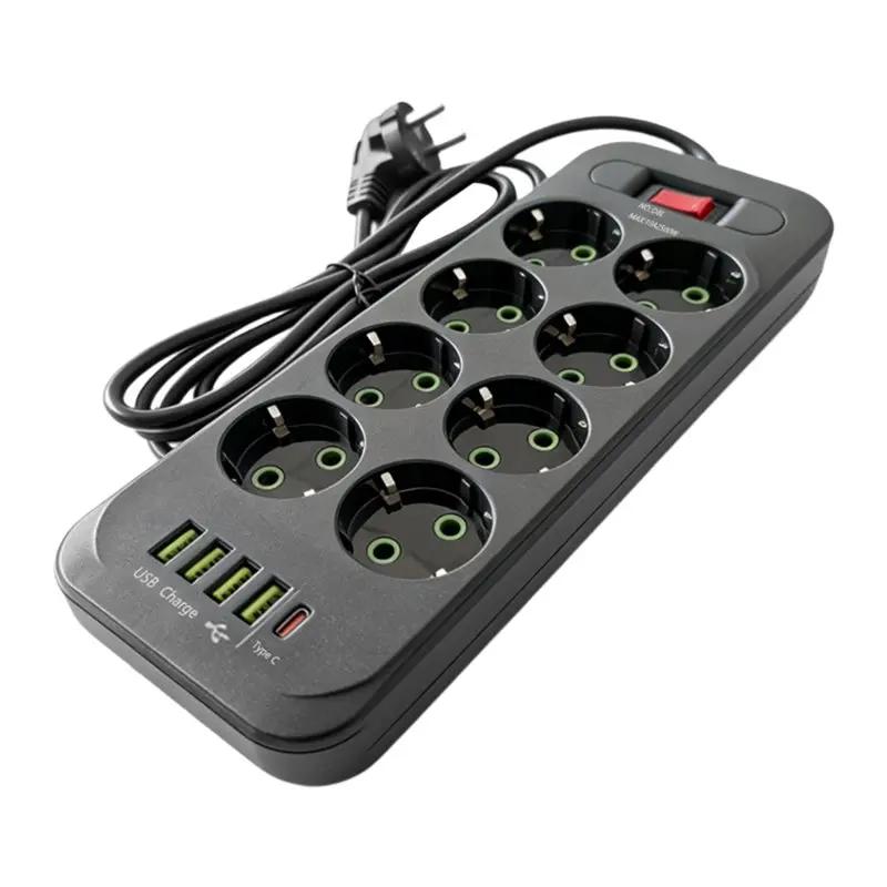 awah電源タップ-13in1-euプラグ-2mケーブル-8acコンセント-4usb-1-type-c-サージプロテクター-マスタースイッチ-2500w