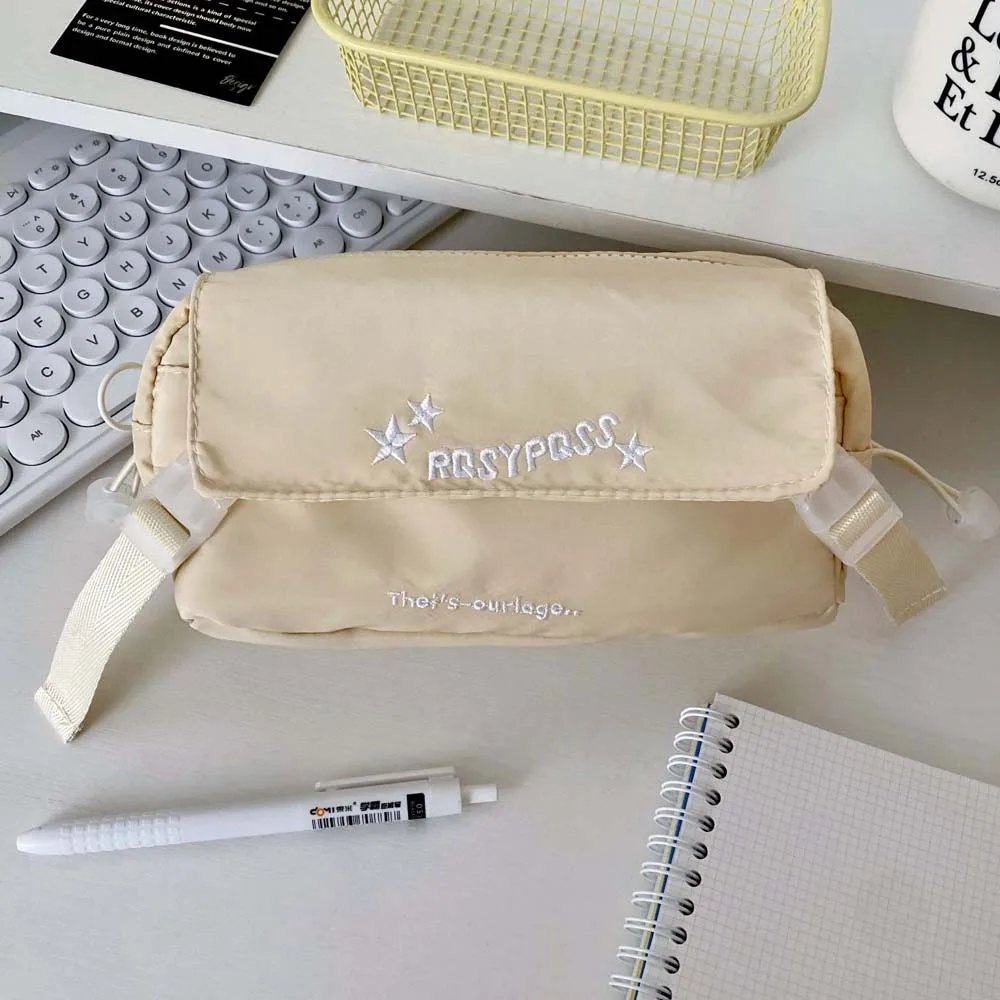 Tempat alat tulis gaya Korea, dompet perjalanan warna Solid, tas pena besar, kantong ritsleting, tas kosmetik gaya Ins Korea