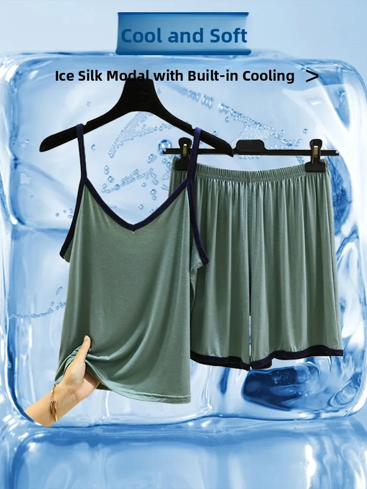 Комплект одежды из модала с V-образным ремнем, летняя тонкая свободная домашняя одежда, которую можно носить на улице, однотонная повседневная одежда с кондиционером