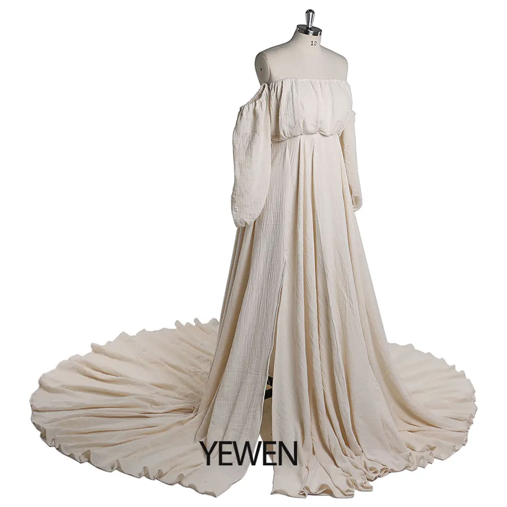 Off Shoulder Cotton Boho Evening Dresses Long Side Slit Photo Shoot Dresses Photography Props YEWEN YW220214