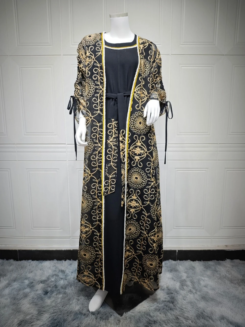 Saudi Arabia Embroidery 2-pieces Evening Dress, Muslim Jalabiya Plus Size Robe, Delicate Celebrity Cocktail Gown, High Quality