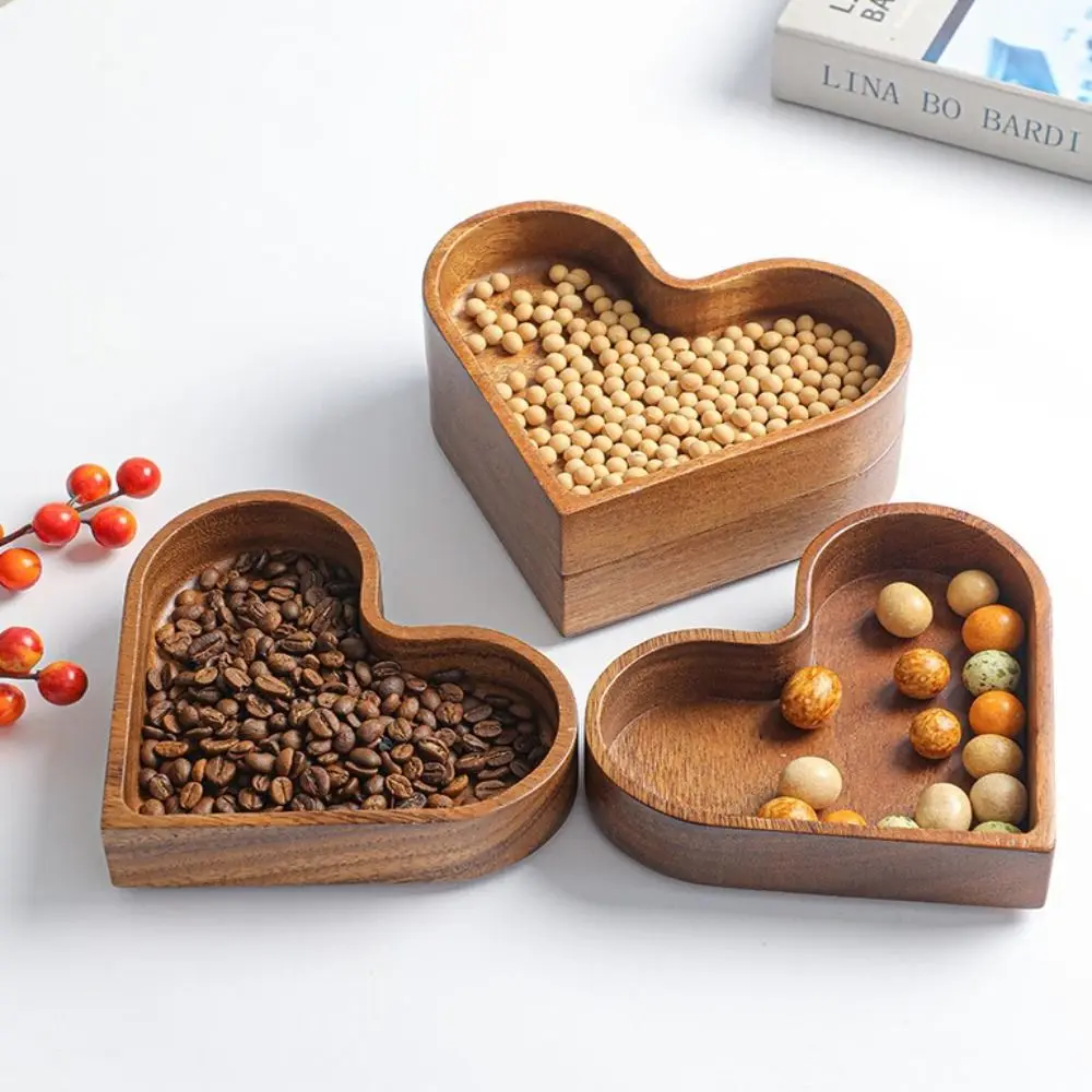 

Walnut Color Walnut Fruit Box Stackable Save Space Heart Shaped Snack Plate Heart-shaped Solid Wood Tray Dining Table