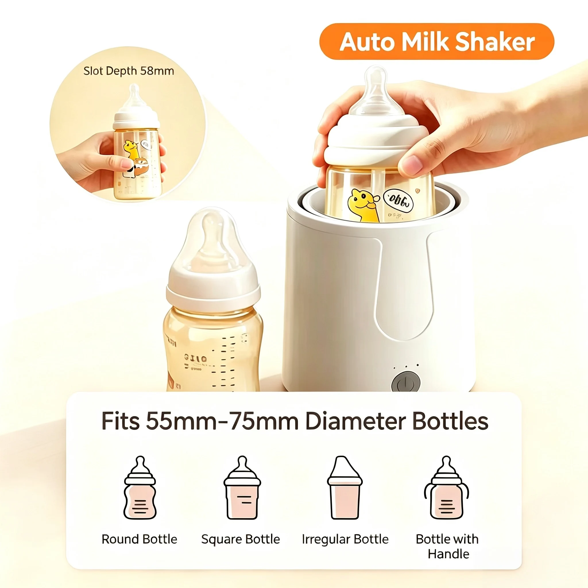 USB Rechargeable Electric Baby Milk Shaker, Auto Stir Formula Mixer Anti-caking Reduce Bubbles Low Noise Infant Bottle Blender