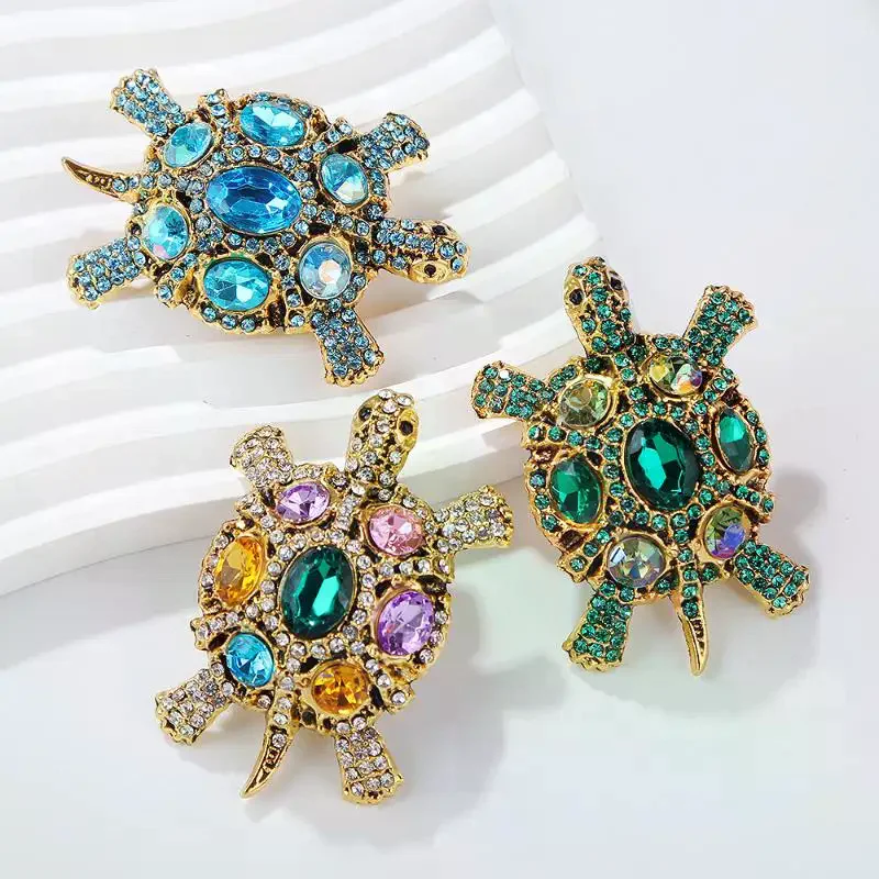 Exquisite Vintage Rhinestone Turtle Brooches For Women Clothing Coat Jewelry Accessries Gifts