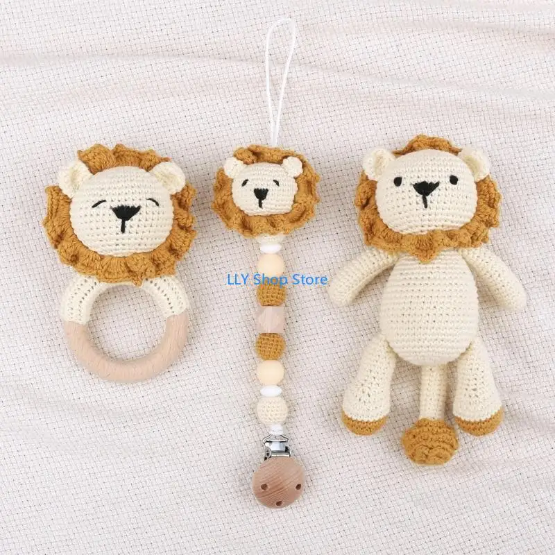 T8UD الطفل هوة كليب الكروشيه الأسد دمية مضغ التسنين سوار مهديء سلسلة صبي فتاة عضاضة الرضع دش هدية