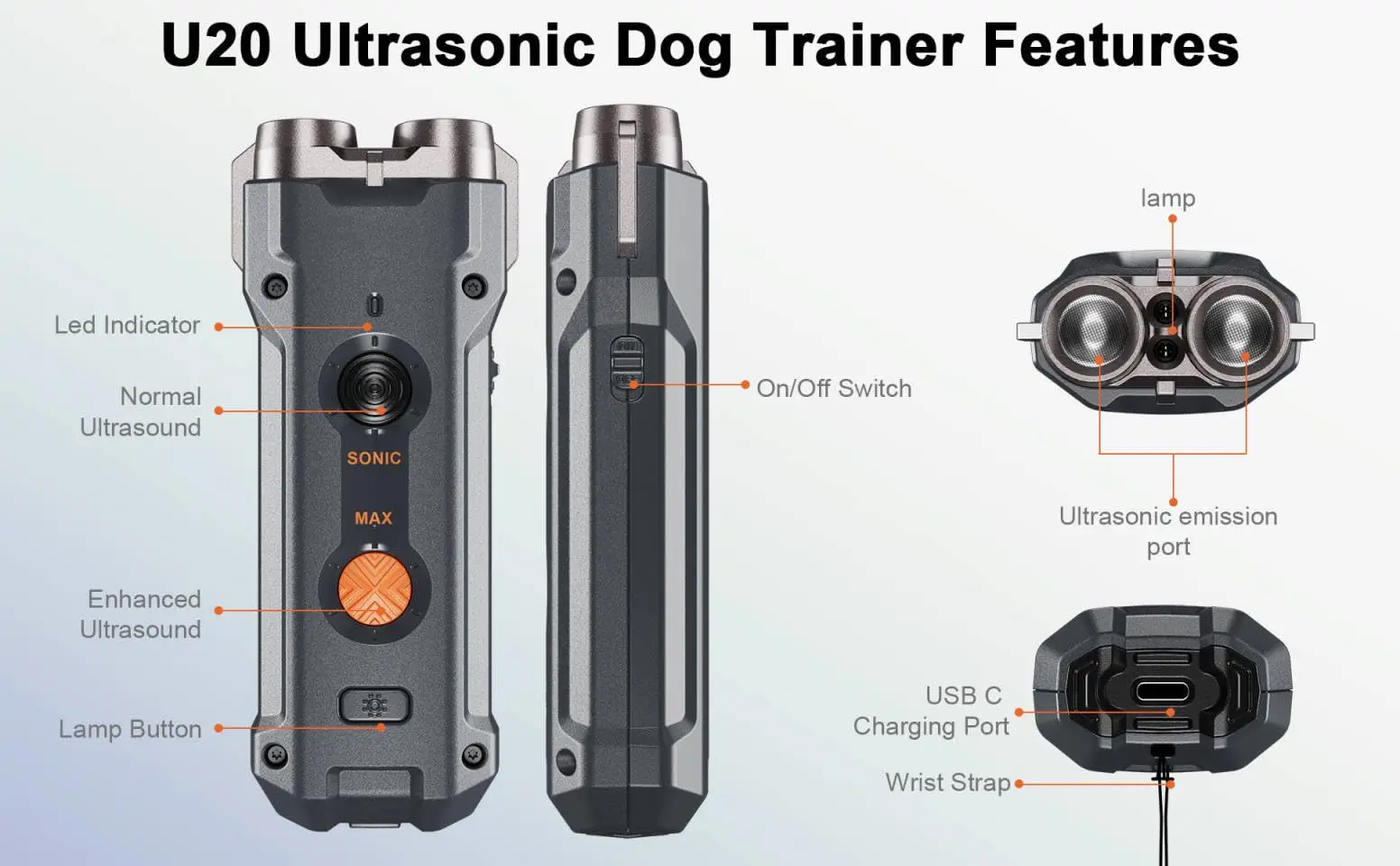 Imagem -02 - Ultrasonic Dog Bark Stop Device Dispositivo de Treinamento Anti-casca Pare o Mau Comportamento com Luzes Led