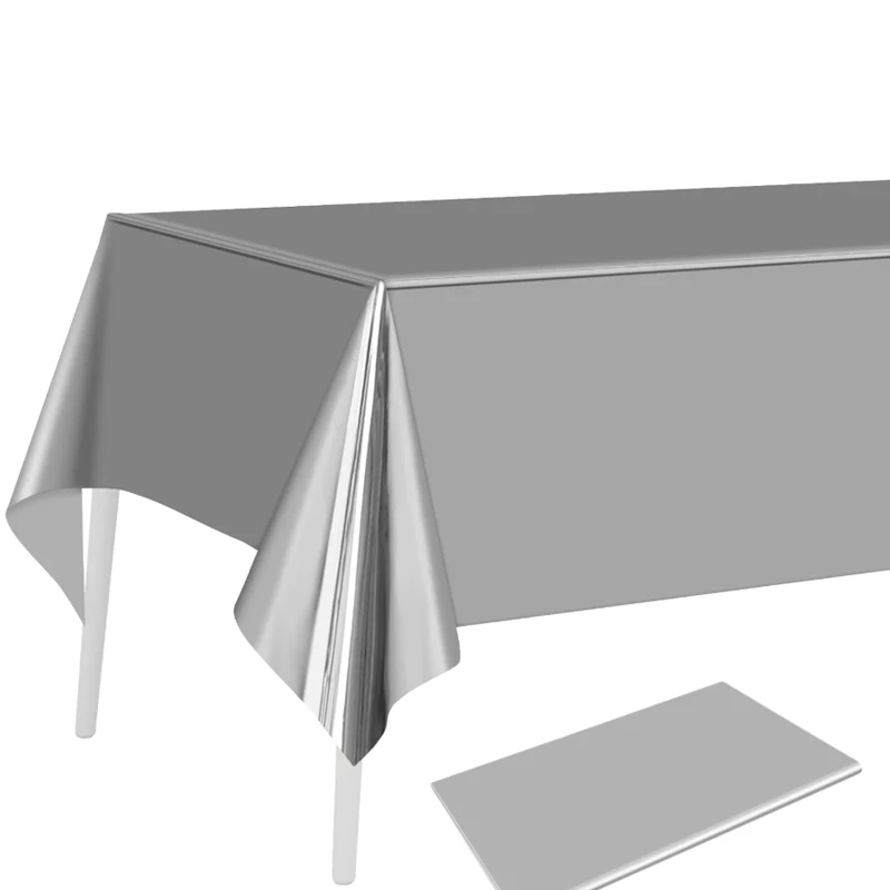 Silver Foil Tablecloth Plastic Table Cover 137 X 183 cm Rectangular Table Cover Metallic Silver Wedding Birthday Party Supplies