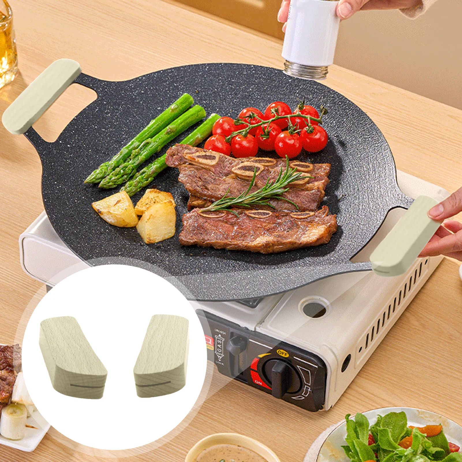 Wooden Grill Pan Handle Holder Heat Resistant Non-Slip Pot Sleeve Grip Suitable for Healthier Cooking Environment