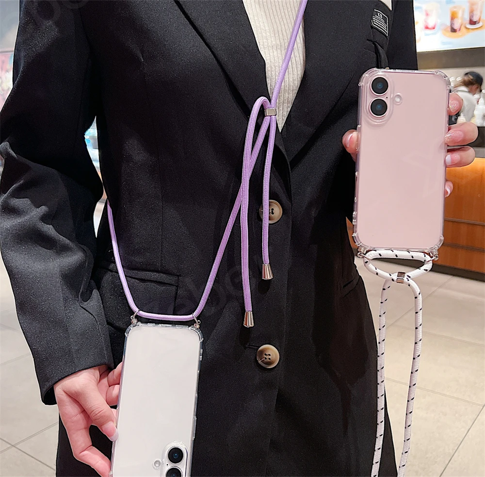 Crossbody-Lanyard-Klarsicht-Handyhülle für iPhone 18 17 16 15 14 13 12 11 Pro Max XR Xs 7 8 Plus Stoßfeste Silikon-Soft-TPU-Hülle – Detail 3