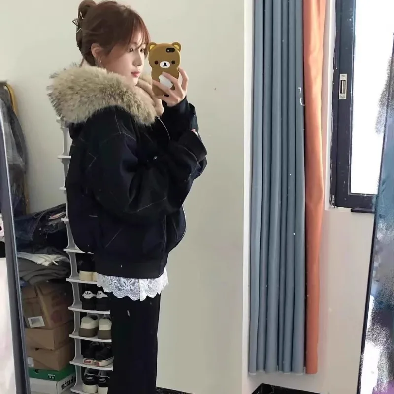 Veste d'hiver en coton pour femme, mode coréenne, avec velours épais et manteau court, vêtements féminins, nouvelle collection 2025