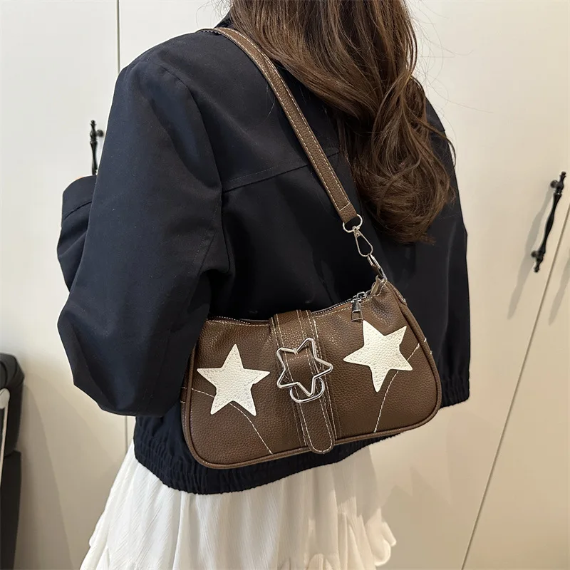 

Модная женская сумка, новая сумка на одно плечо с украшением в виде звезды, застежка-молния, высокоэстетические кожаные сумки