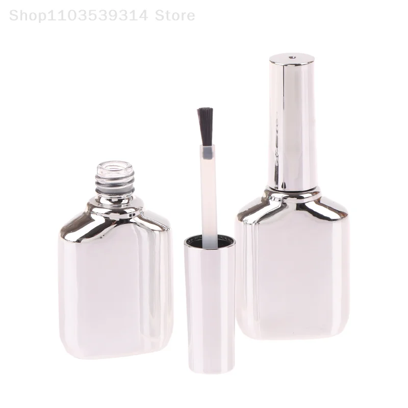 Botellas Vacías de cristal para esmalte de uñas, envases de 15ml para aceite de belleza, colores plateados galvanizados