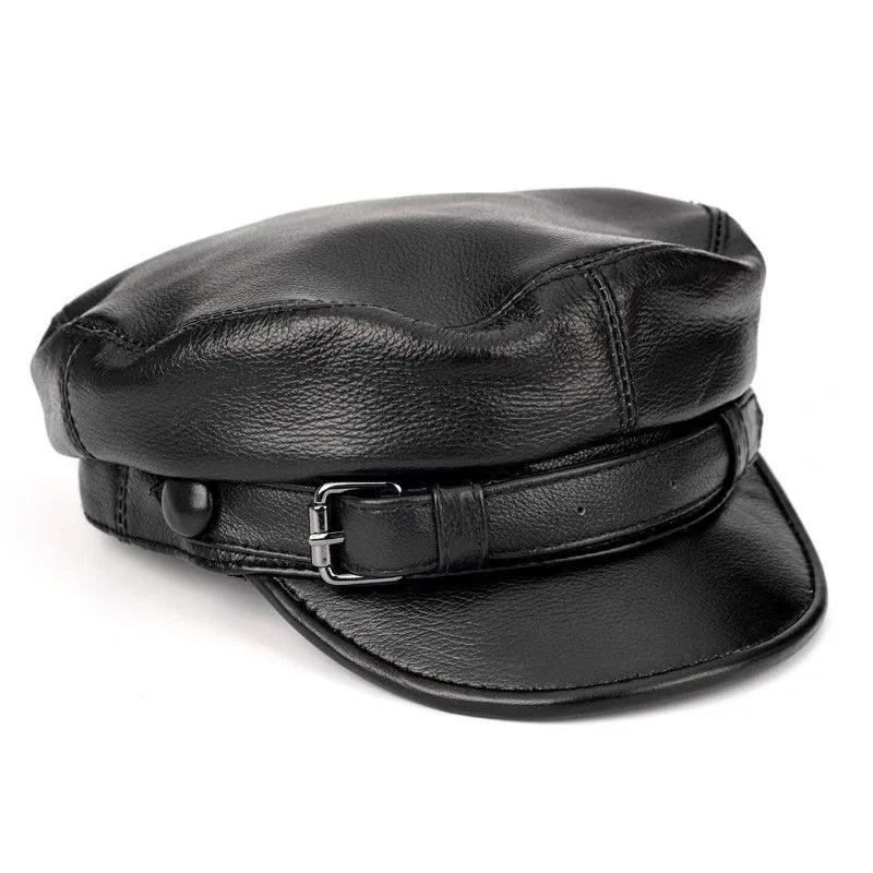 

European-style leather hats for men, beret hats vintage imitation leather military hats 1 piece