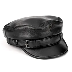 European-style leather hats for men, beret hats vintage imitation leather military hats 1 piece