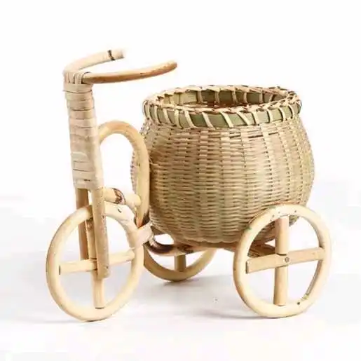 Accesorios de fotografía para recién nacido, adorno de bicicleta de ratán de bambú hecho a mano, cesta pequeña de bambú, accesorios para tomar fotos, decoración de sala de estar