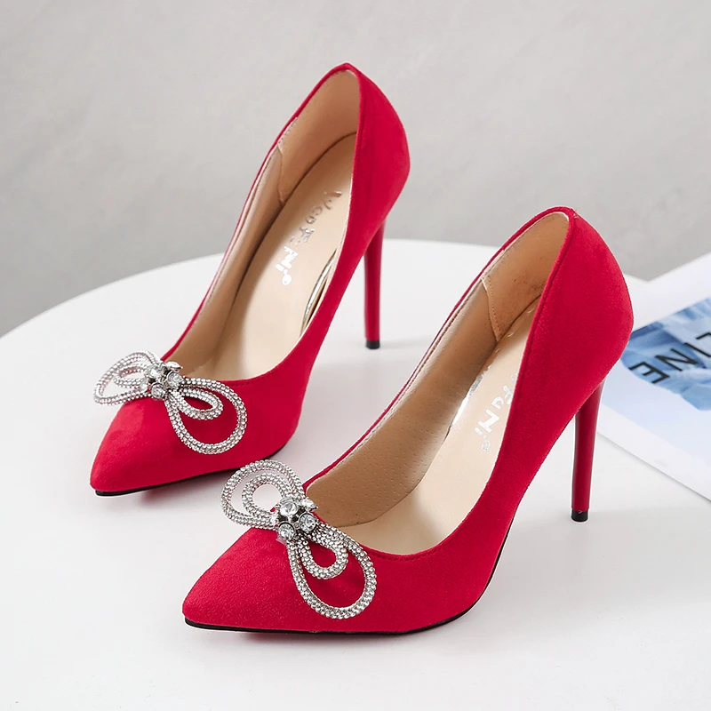 2024 Women Pumps High Heels Shoes Pointed Toe Female Shoes Crystal Bowknot Woman Shoes Sexy   Pumps 35-44