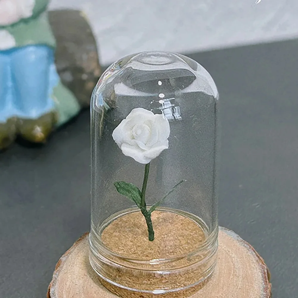1/12 Maßstab Puppenhaus-Dekor-Accessoires, Miniatur-Rosenblütenmodell mit Glasabdeckung, Winzige Ornamente für Puppenhaus-Dekoration – Detail 5