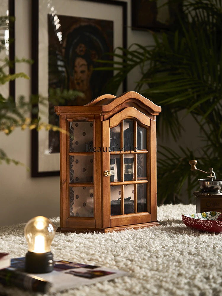 

03.French retro solid wood wall closet living room decoration display cabinet