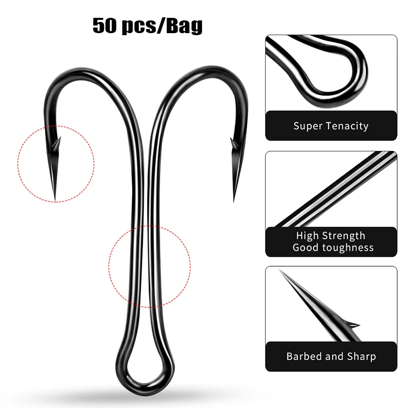 

50 pcs/bag Long Shank Double Hook Fishing hooks Fly Tying Duple Hook for Jig Bass Fish Hook fishing tackle For Soft Lure