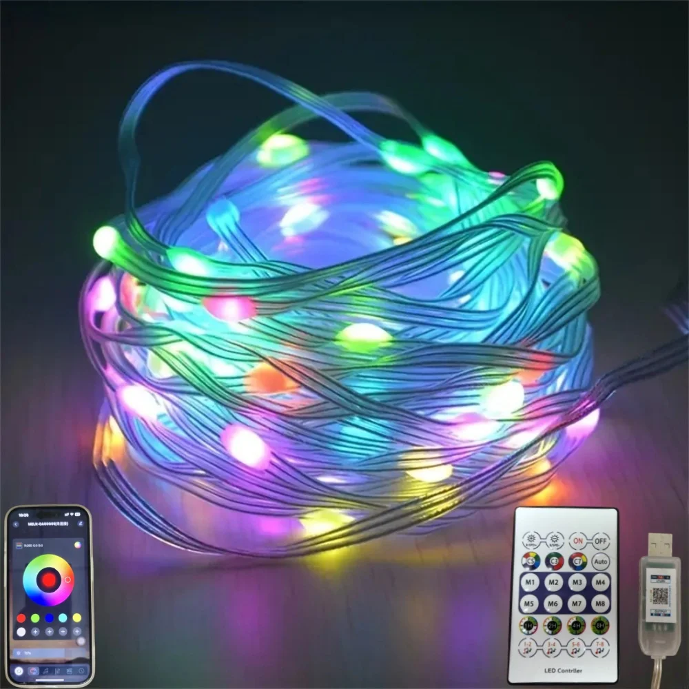 ضوء سلك جلدي ذكي LED IC-RGB، مصدر طاقة USB، تغيير لون متزامن للموسيقى، تطبيق وجهاز تحكم عن بعد، يستخدم لتزيين الحفلات #2