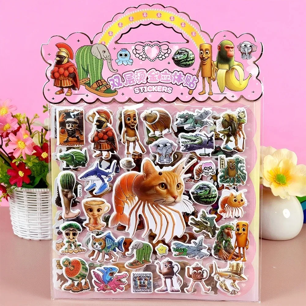 

5/20 шт. Tung Tung Sahur итальянский Brainrot животные пузырьковые наклейки DIY ноутбук телефон гитара мультфильм 3D пухлые наклейки игрушки подарки S