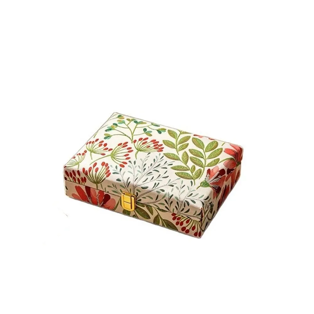 Portable Retro Wooden Jewelry Box Embroidered Floral Vintage Jewelry Case Large Capacity Luxury Jewelry Container Necklace