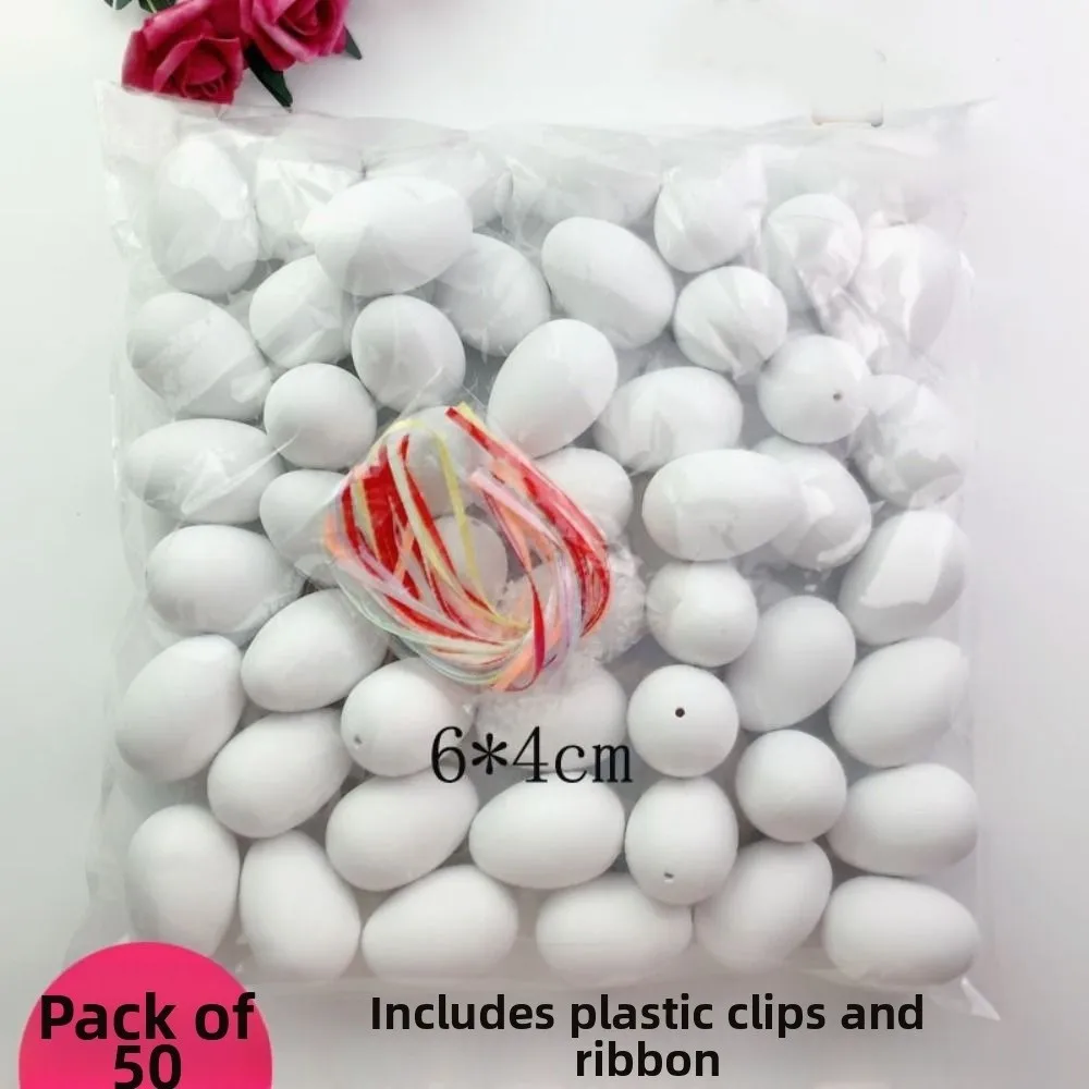 50개 DIY 페인트 가능한 부활절 달걀 수제 컬러풀 플라스틱 가짜 달걀 랜야드 포함 시뮬레이션 달걀 부활절 파티 장식