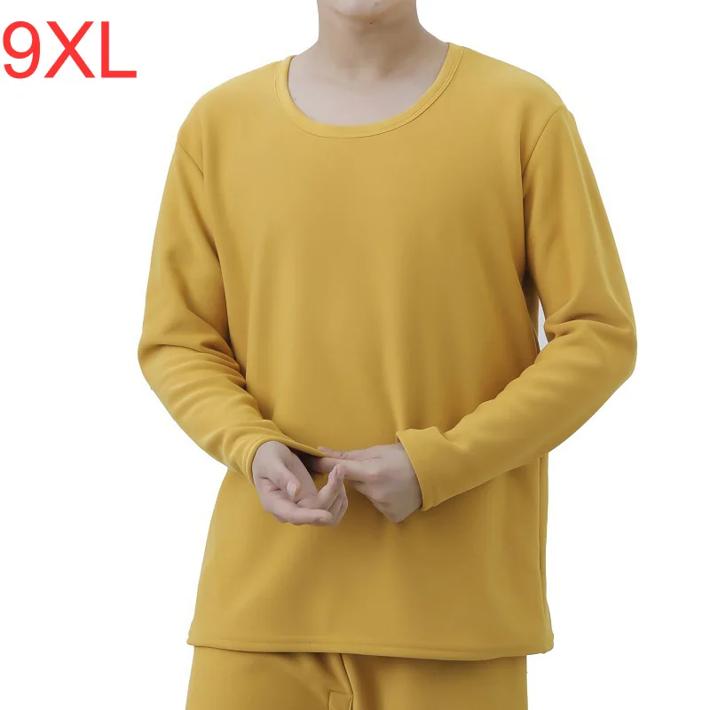 

Large Size 9XL 165KG Fleece Thicken Winter Mens Thermal Underwear Tops O Neck Long Sleeve Cotton Navy Blue Male Soft Underwear