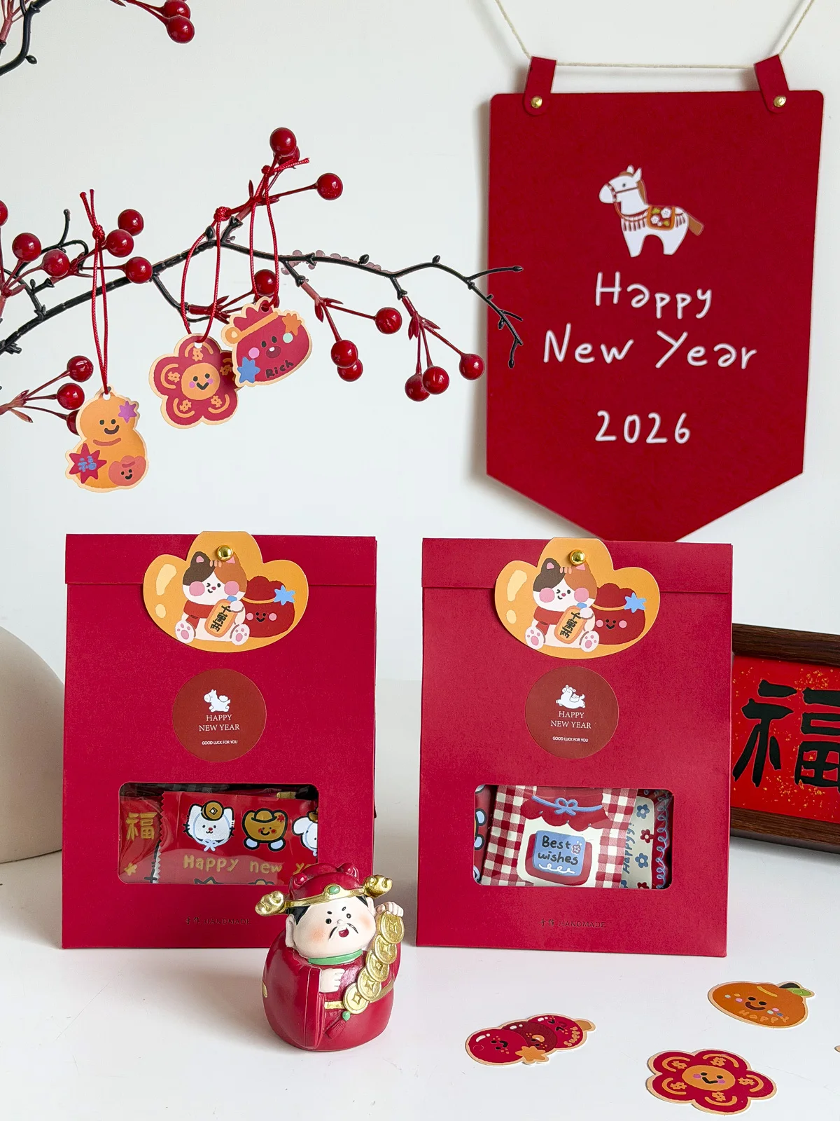 2026 Nuevo Saco de Papel Rojo con Base, Tipo Tarjeta, para Galletas, Dulces y Productos de Repostería, con Diseño de Copo de Nieve, Suministros de Cocina y Repostería