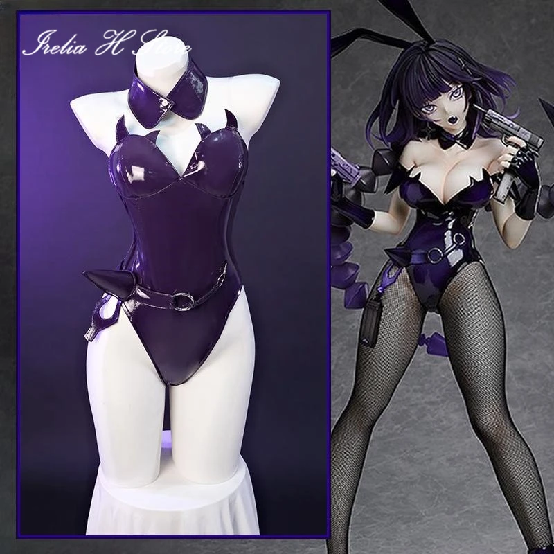 Irelia H Store Bunny Girl Sexy lingeries Jumpsuit Cosplay Costume Purple  PU Bunny Girl Private photo shot Halloween Costumes