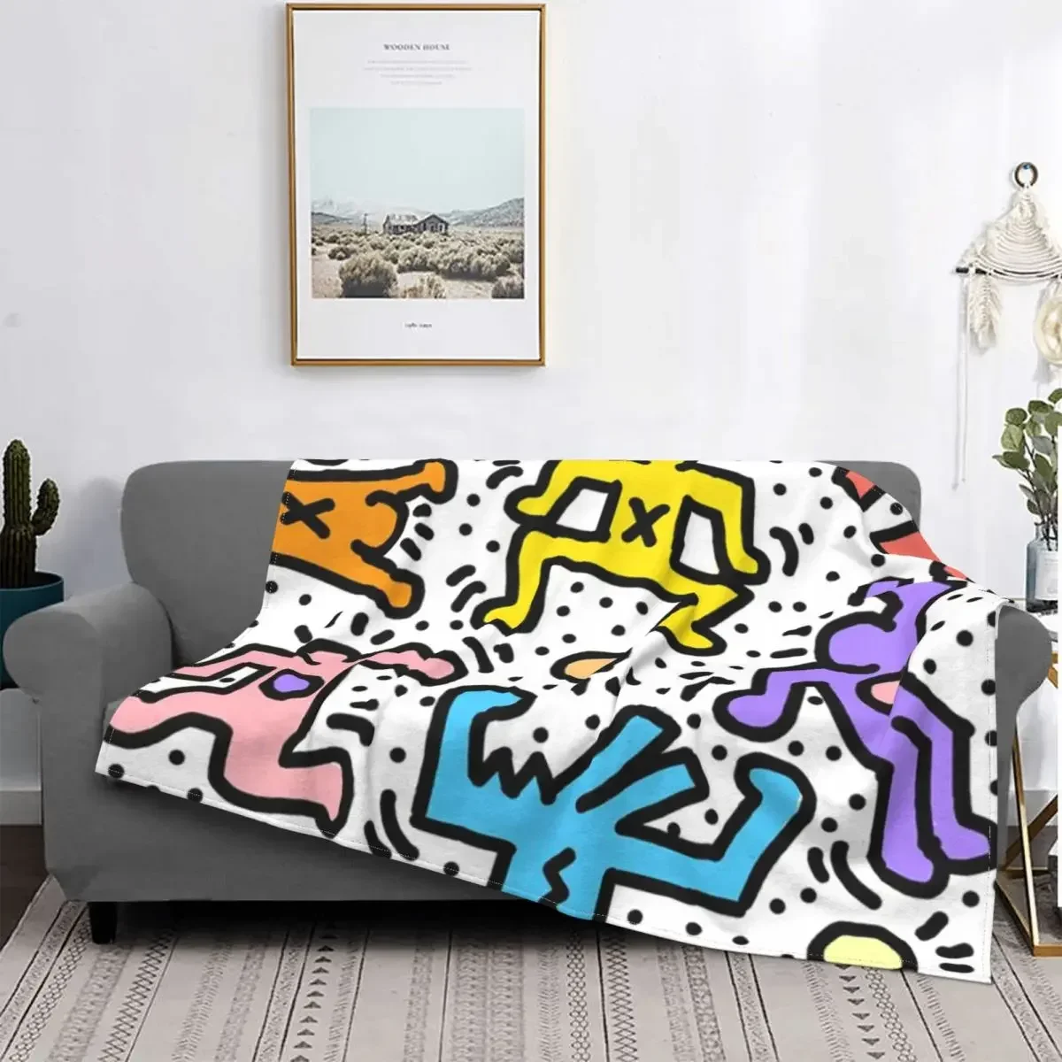 Dancing In The Wind tema colorato flanella coperta morbida accogliente Haring dipinti geometrici arte per la camera da letto divano Home Decor