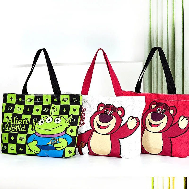 

2023 Disney Large Capacity Canva Bag Strawberry Bear Tote Bag Women Shoulder Bag Portable Shopping Bag Girl Cartoon Stitch Tot