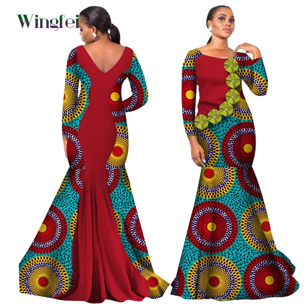

Африканские женщины Boubou Анкара модные африканские платья для женщин пэчворк Дашики вечернее платье с длинным рукавом WY2105