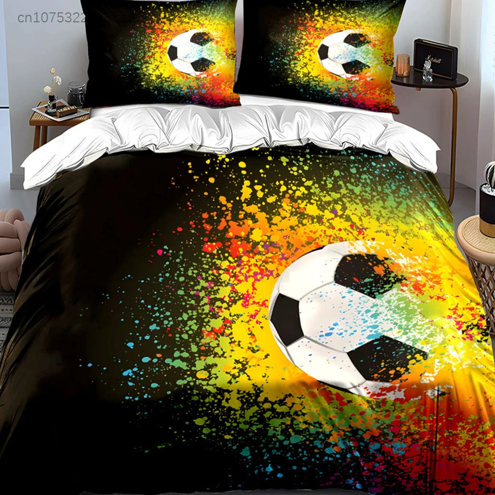 Colorful Soccer Decor Set Multiple Sizes kid's And adults' Bedroom Exquisite 3PC Bedding set, Gift