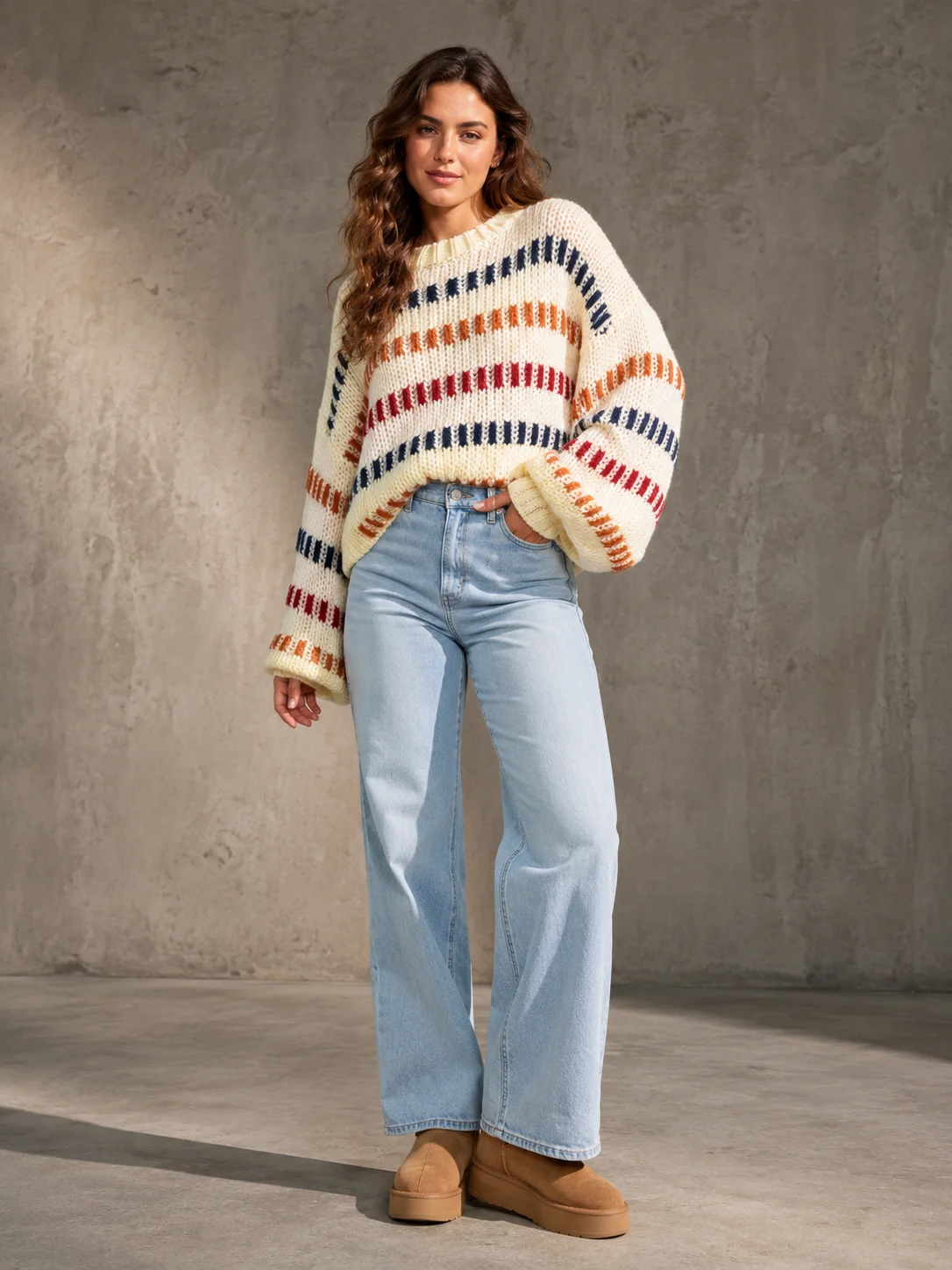 Chic Oversized Color Block Knit Sweater for Women