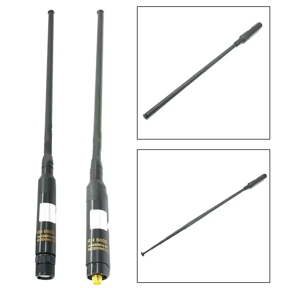 ~1pc RH660S Antenna Dual Walkie-Talkie Telescopic Antenna With SMA-Female/SMA-Male For Kenwood For Linton For Baofeng