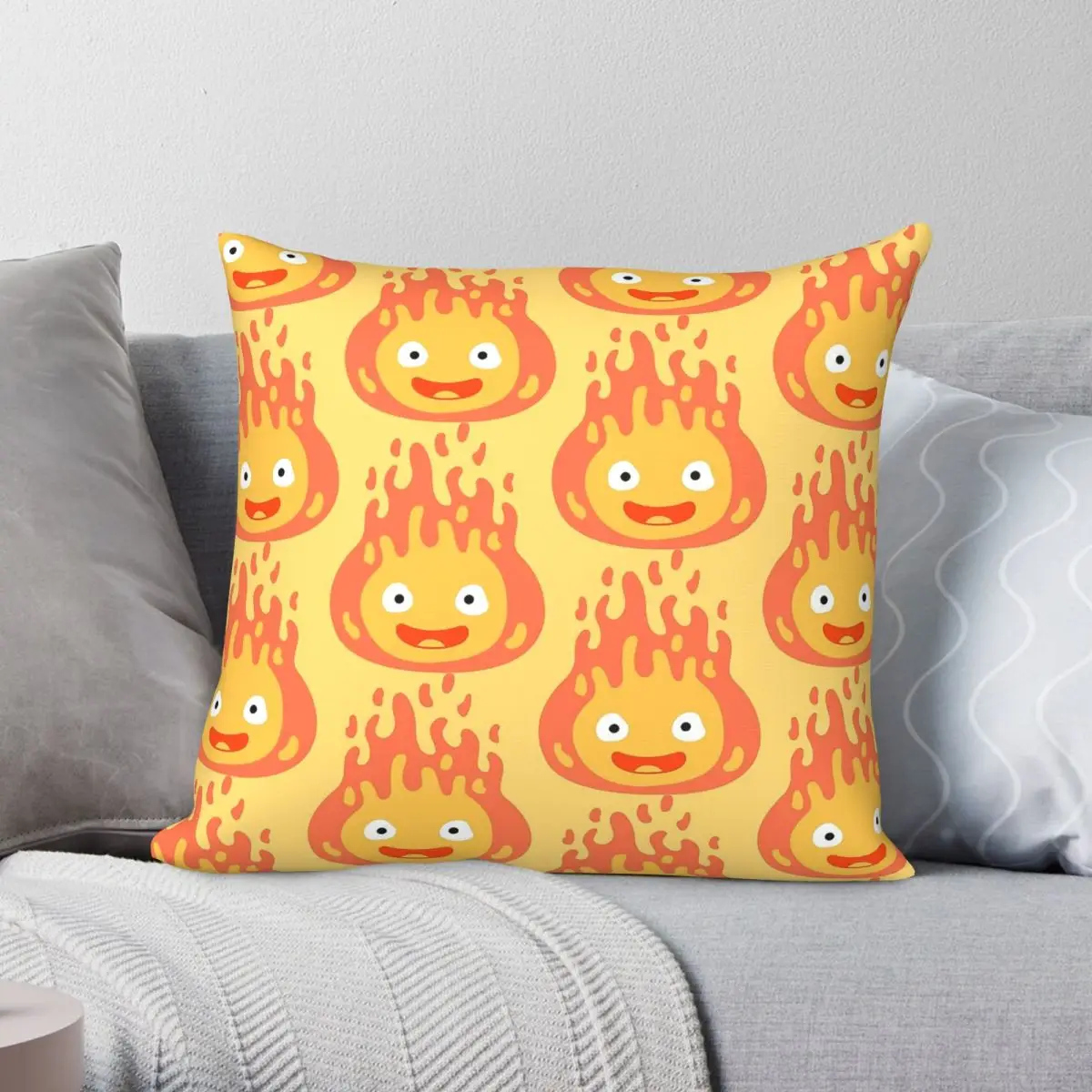 Calcifer Fire Demon Square Pillowcase Polyester Linen Velvet Pattern Zip Decor Home Cushion Cover