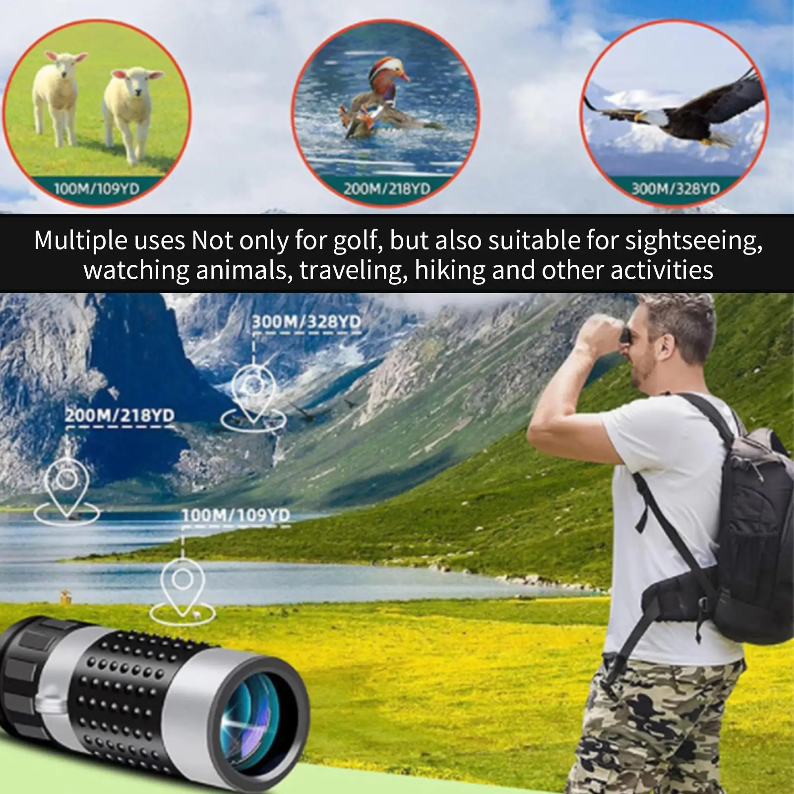 

Range Finder 7X Magnification Hunting Rangefinder Multi-Purpose Monocular For Course Concert Birdwatching Fishing Hiking Travel