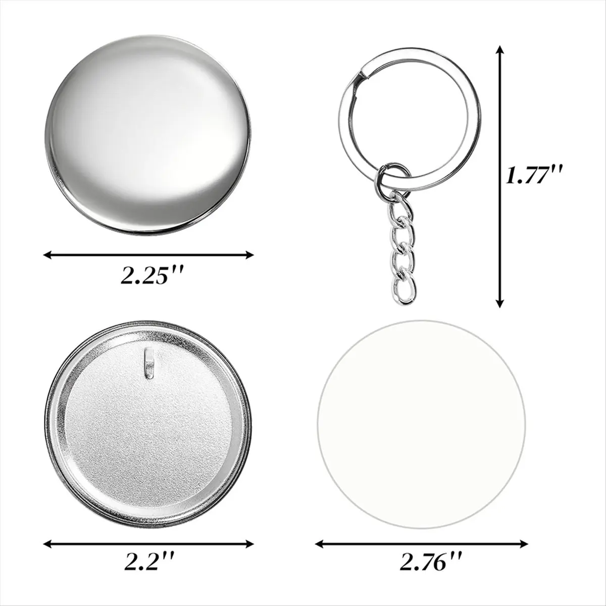 A013 100 Pack Button Maker Keychain Supplies, 58 mm / 2.25 Inch Metal Pin Making Kit for Button Maker Machine,Blank Badge Set