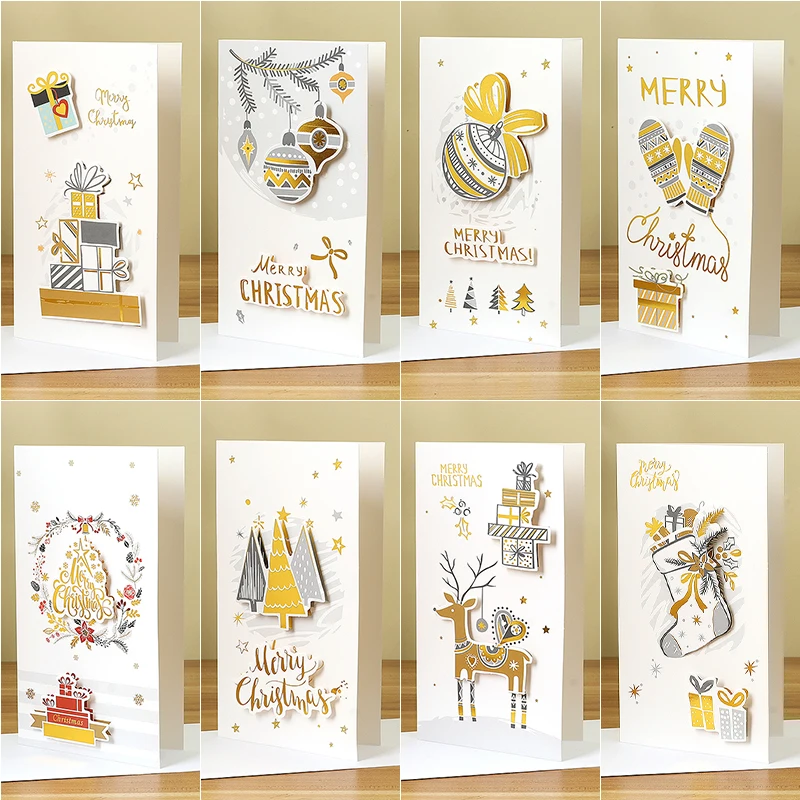 

8pcs Christmas Greeting Card Blessing Greeting Cards Envelope New Year 2025 Postcard Gift Card Merry Christmas Party Decoration