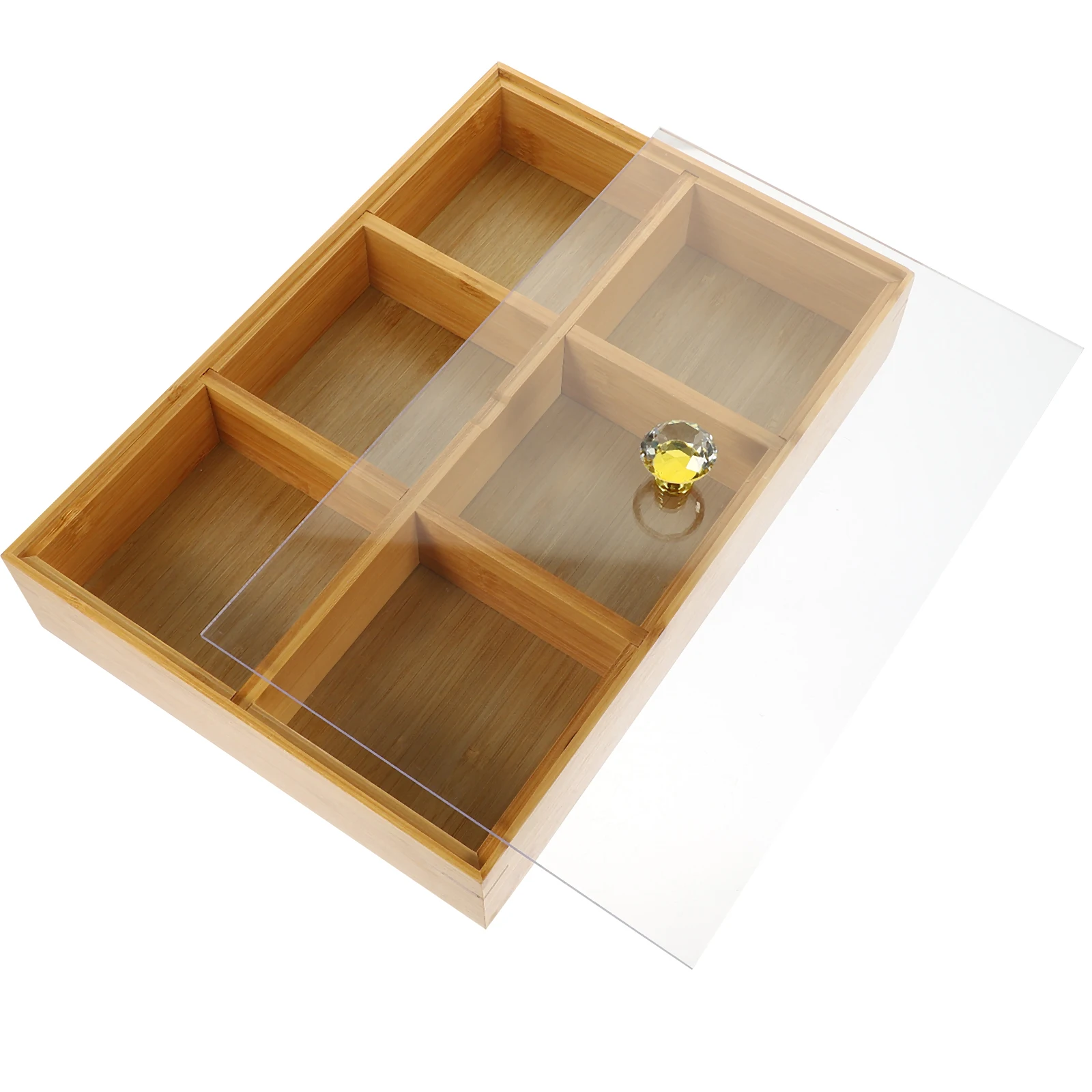 

Chinese Style 6 Compartments Beige Bamboo Tray Snack Storage Box Nuts Dessert Display Home Decor Serving Trays Fruit Plate