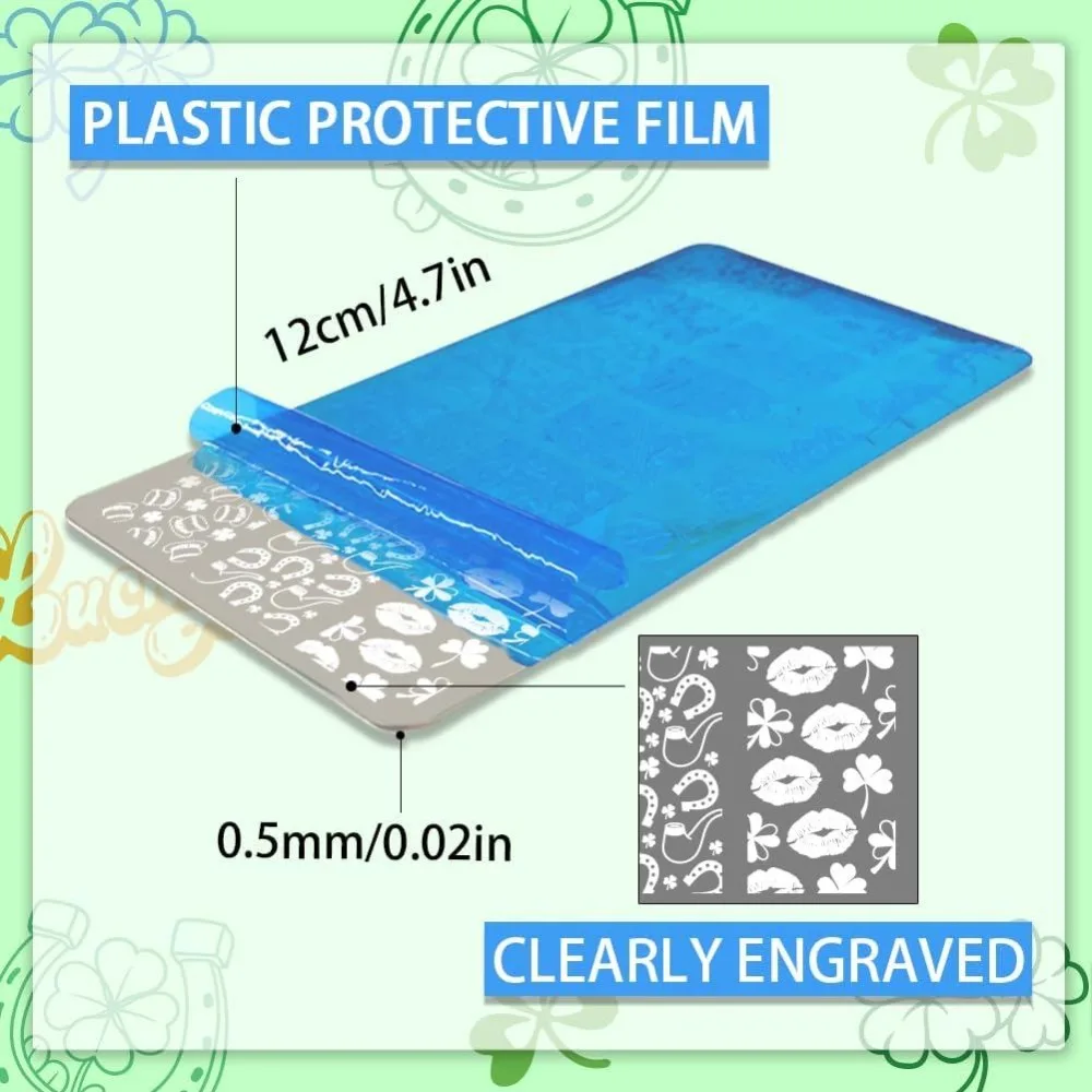 5pcs Nail Stamping Plates for St. Patrick's Day Shamrock Nail Art Templates Leaf Clover Flower Nail Art Steel Nail Plates