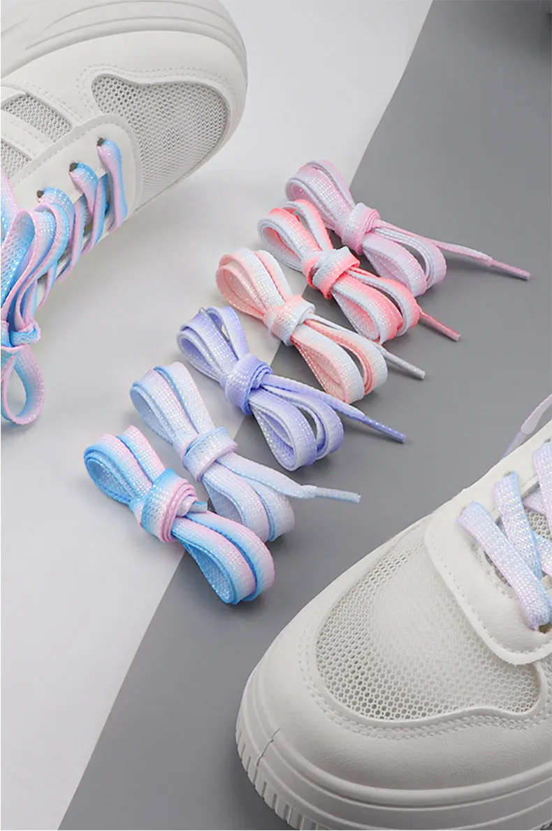 Metallic Shiny Gold Silver Shoelace Glitter White Shoelaces 1.2cm Width Shoe Laces Colorful Bright Silk Casual Laces for Sneaker
