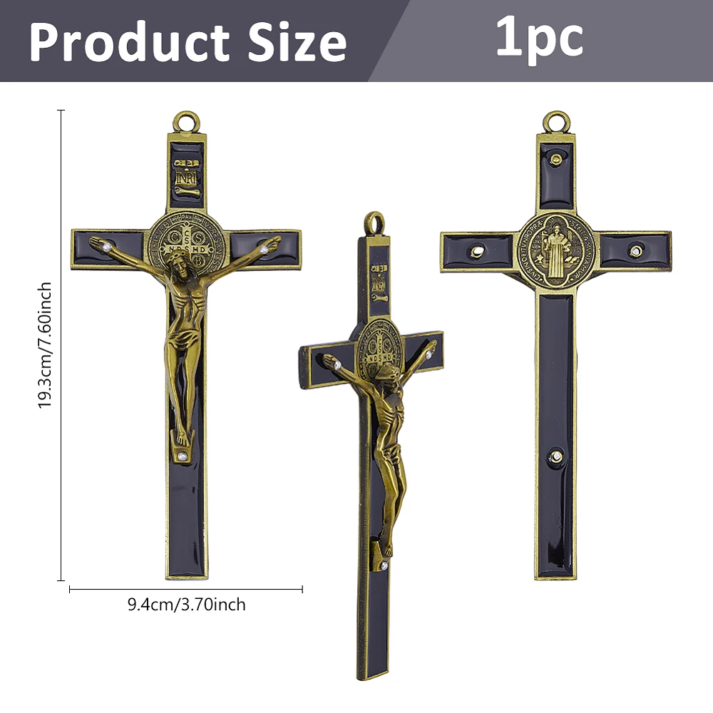 Black Enamel Crucifix Wall Cross Saint Benedict Wall Crosses 19.5x9.8cm Christ Crucifix Catholic Cross Decor Easter Gifts