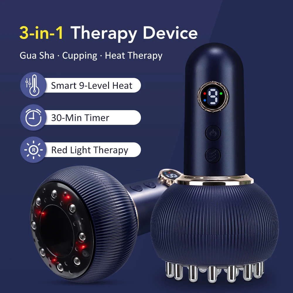 9-Speed Microcurrent Body Massager with Heat & Red Light, 21 Steel Brush Heads, Rechargeable USB-C, 30-Min Timer, Portable for Home Gym & Post-Workout Muscle Comfort, Blue