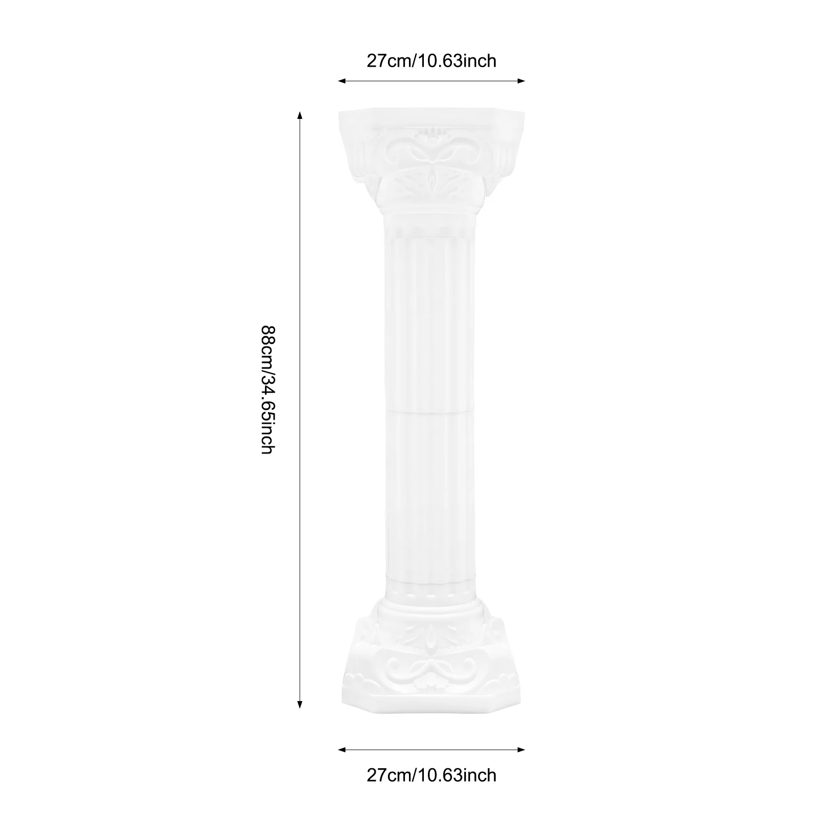2 Pack White Injection Mold Wedding Roman Column Pillar, 2788cm 50kg Single Bearing Striped Plastic Detachable Floral Display Accessories, Broad Square Stabilizing Base Hollow Light Segmented Detachable Frame