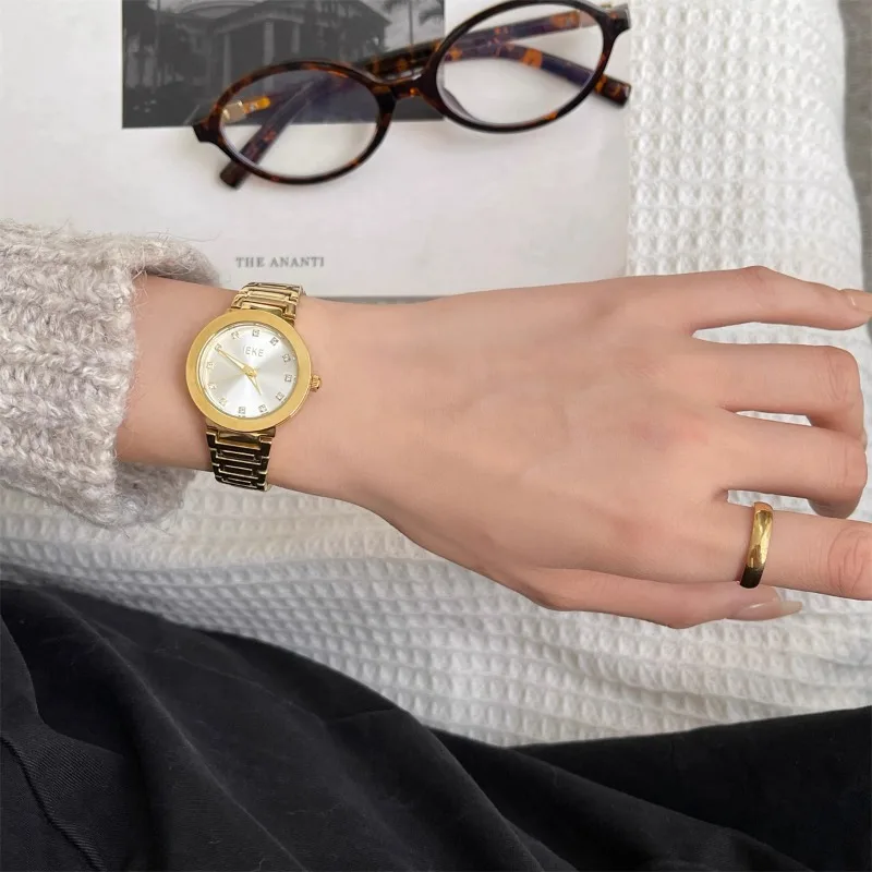 

2025 New Women Quartz Watch Luxury Diamond Dial Reloj Vintage Stainless Steel Band Clock Ladies Wristwatch