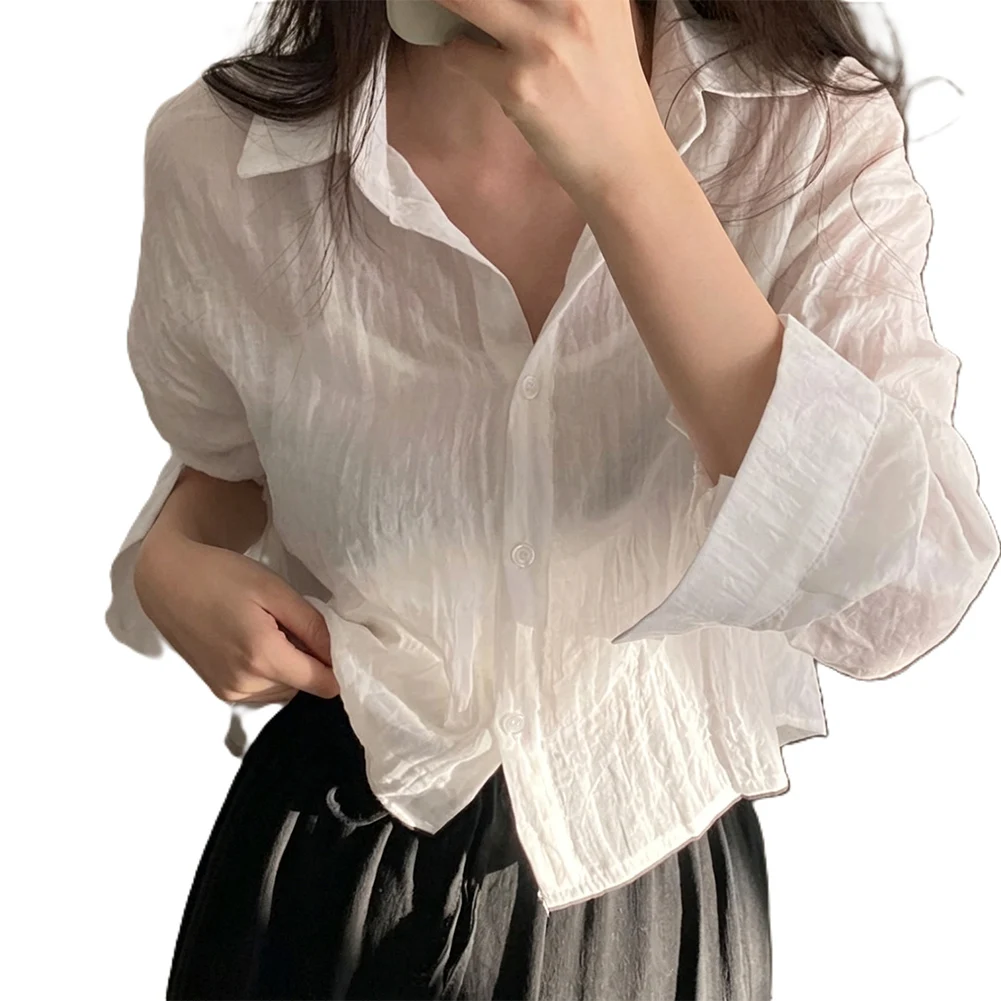Womens Solid Color Polyester Oversized Shirt Coat Long Sleeve Turn-Down Collar Regular Length for Vacation or Daily Life