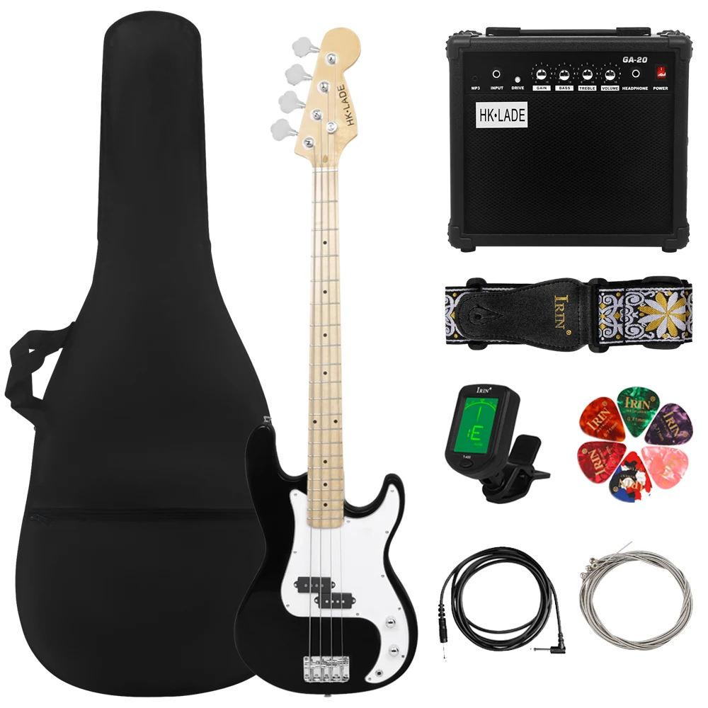 HK·LADE 4 Strings 20 Frets Bass Guitar Maple Body Neck Electric Bass Guitar Guitarra With Amp Bag Strap Tuner Guitar Accessories