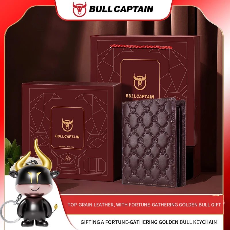 BULLCAPTAIN Man Bag Men's Genuine Leather Wallet RFID Blocking ID Window Vertical Bifold Wallet for Men with Vintage Card Holder